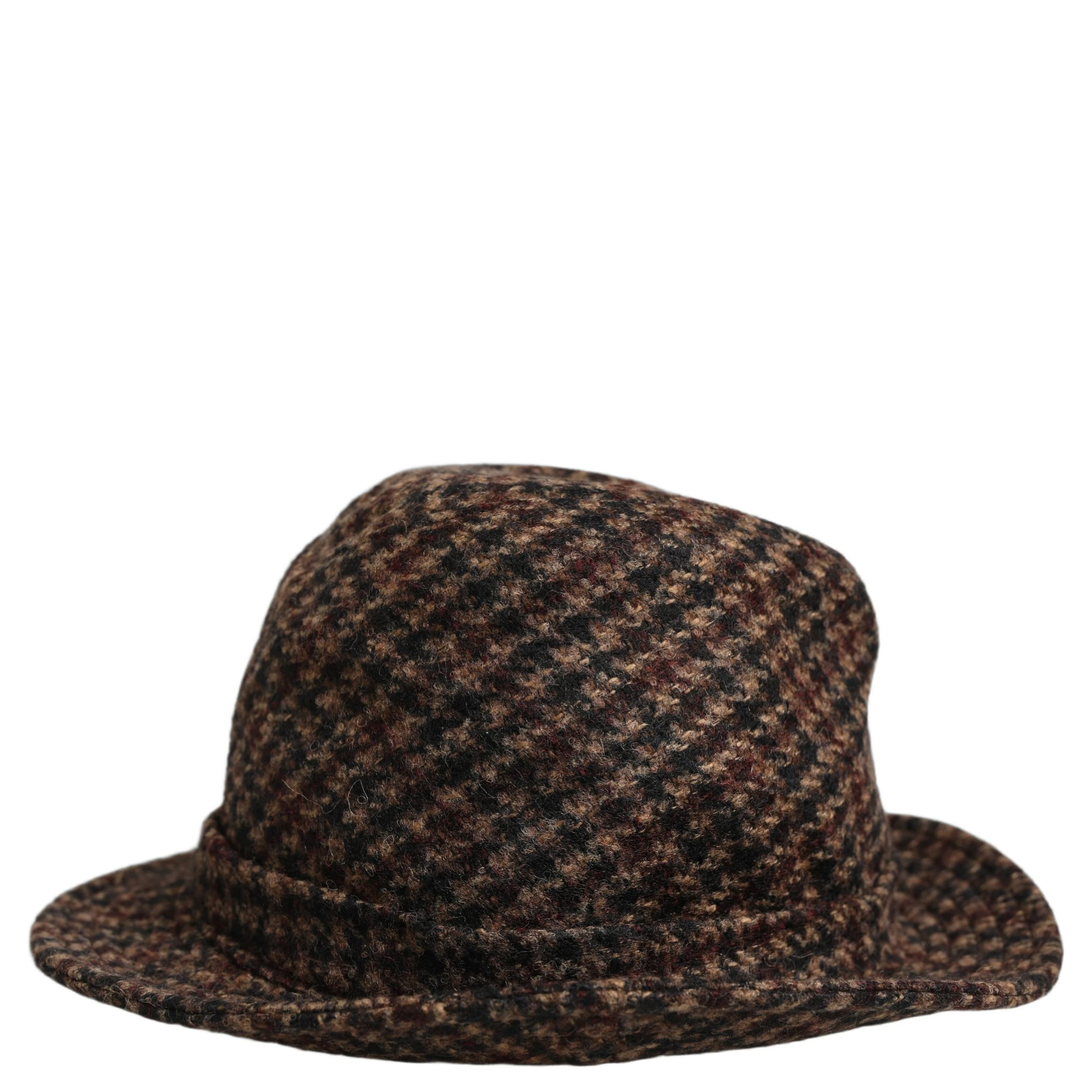 Brown Checkered Wool Tweed Fedora Capello Hats