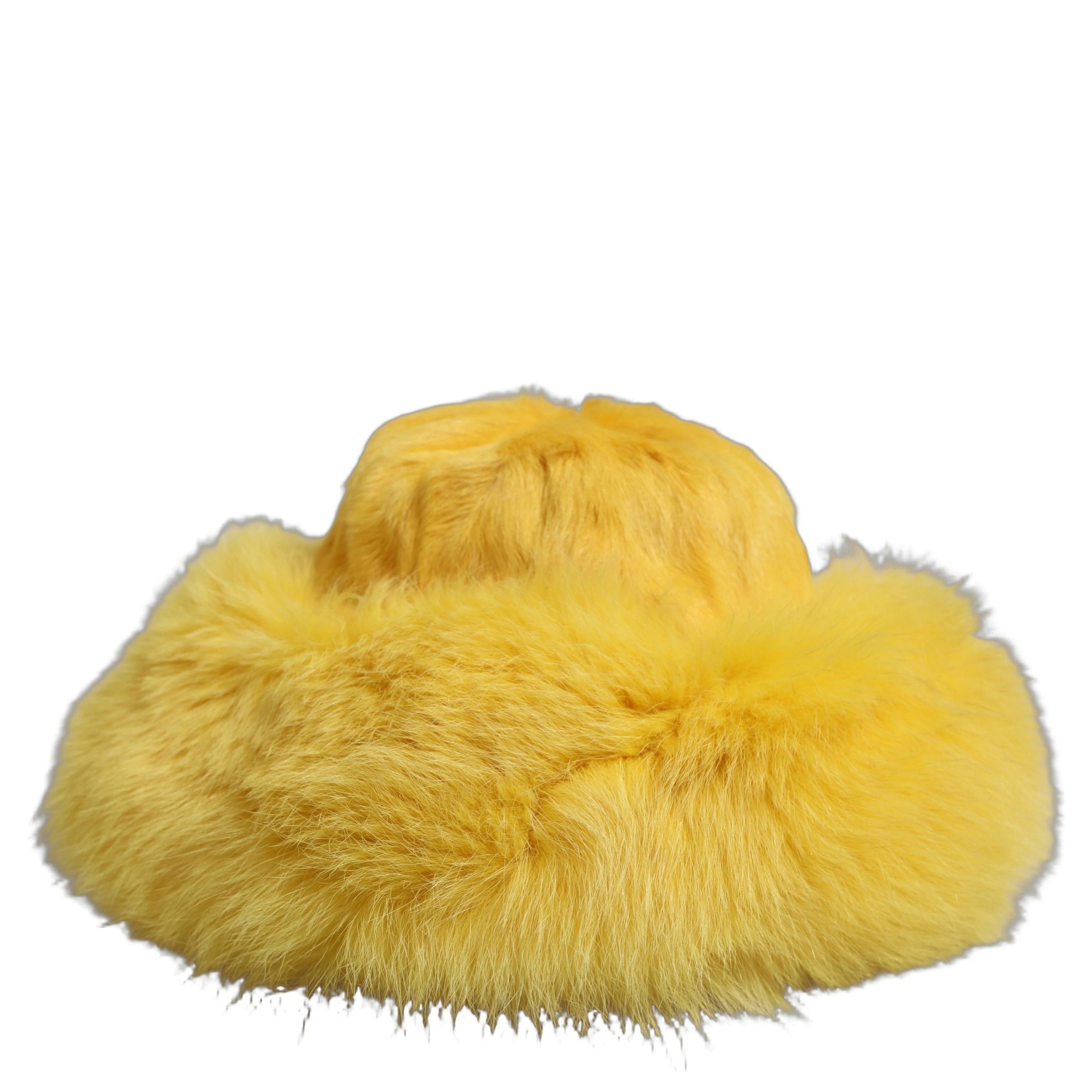 Yellow Fox Fur Womens Bucket Capello Hat
