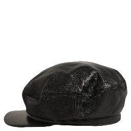 Black Lambskin Leather Newsboy Capello Hat