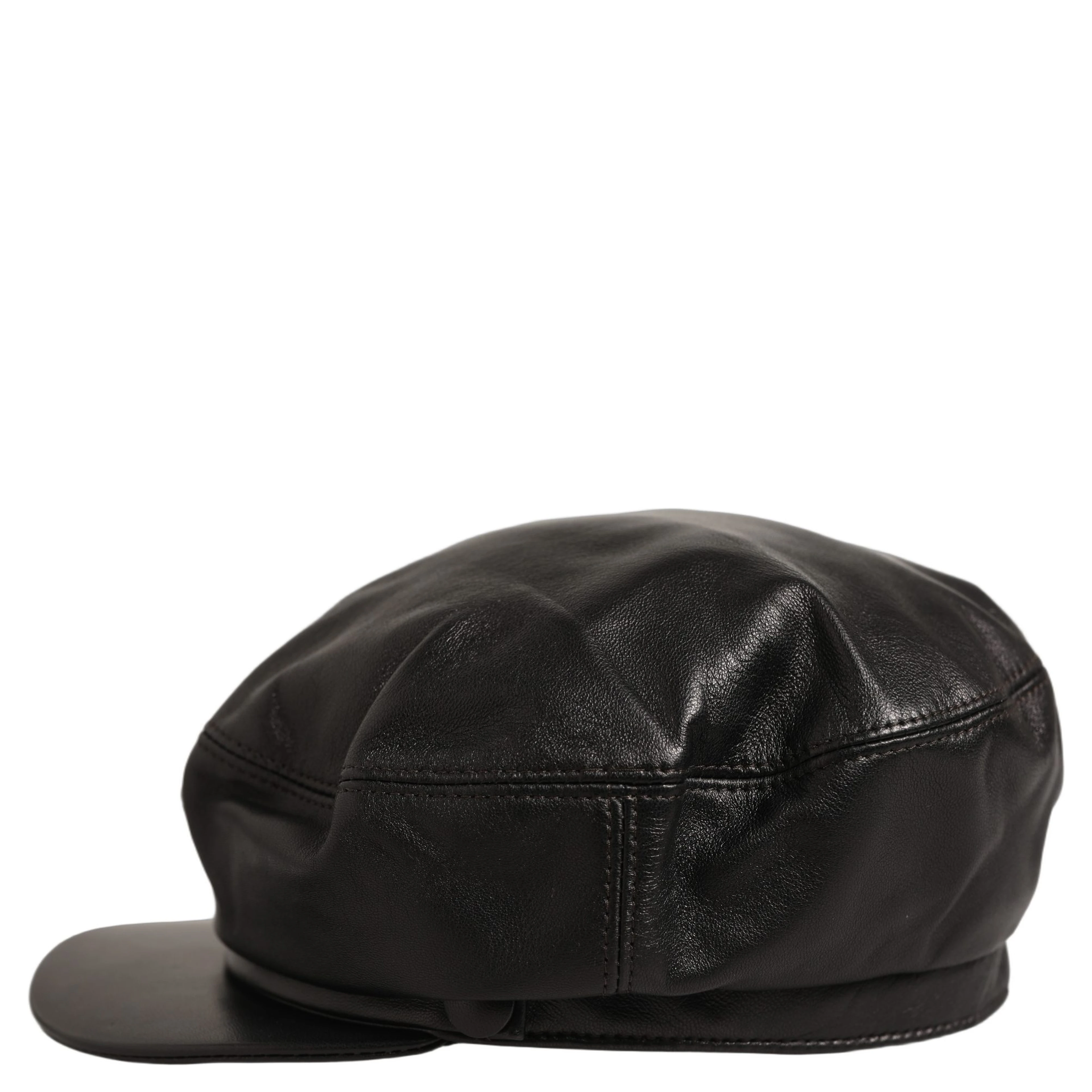 Black Lambskin Leather Newsboy Capello Hat