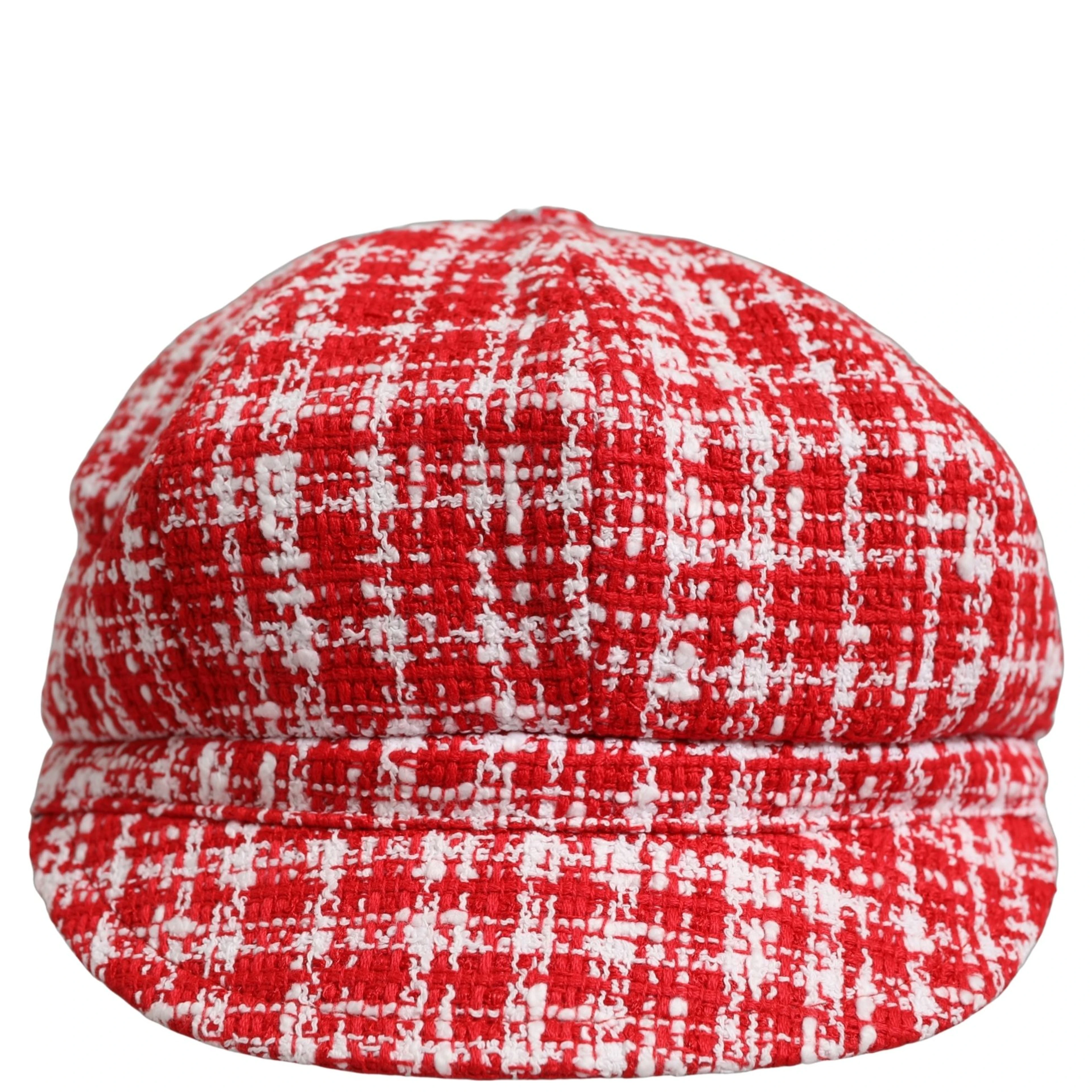 Red White Tweed Textured Baker Boy Capello Hat
