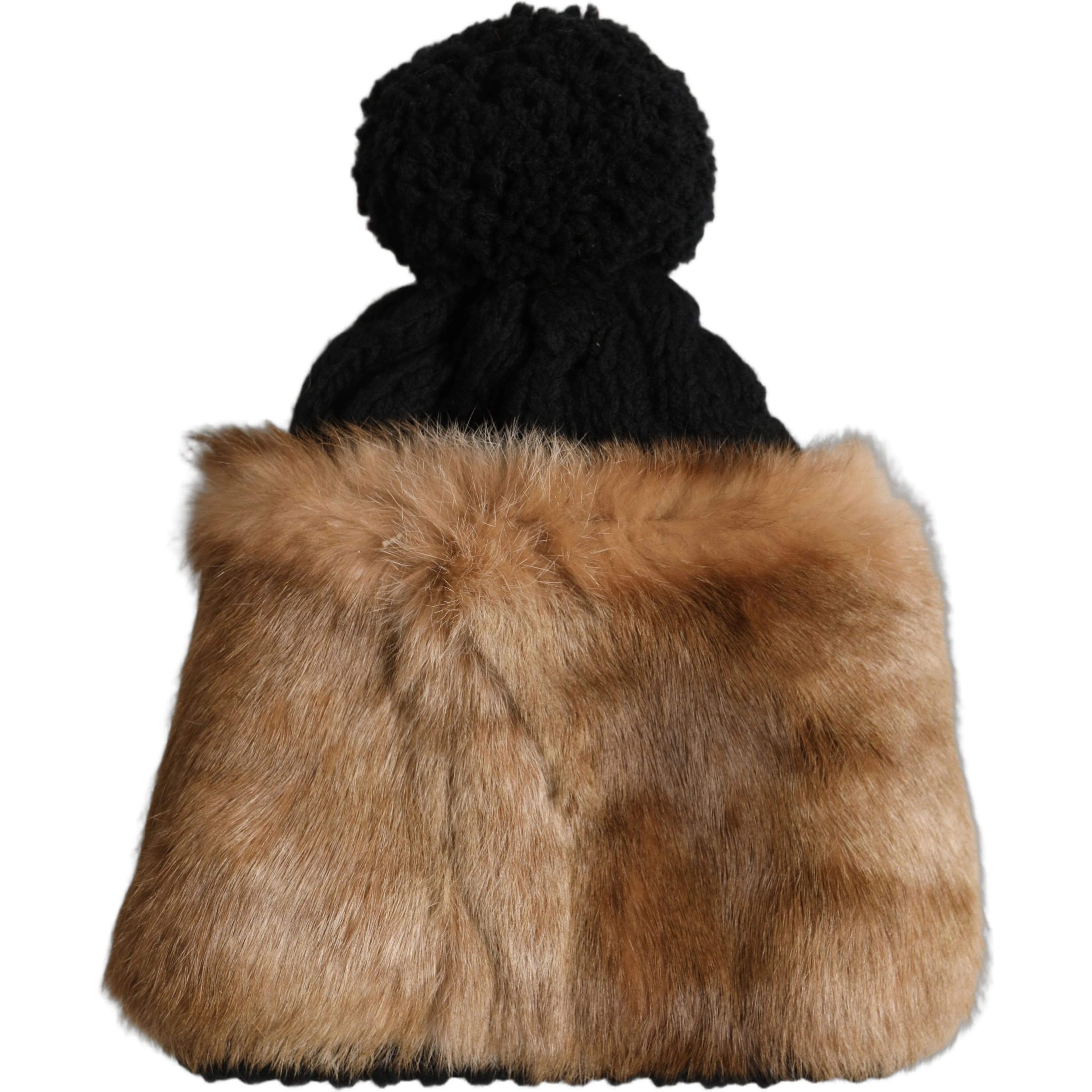 Black Brown Dyed Rabbit Real Fur Winter Beanie Hat