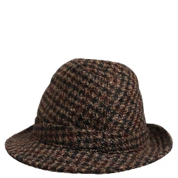 Brown Checkered Wool Tweed Fedora Capello Hats