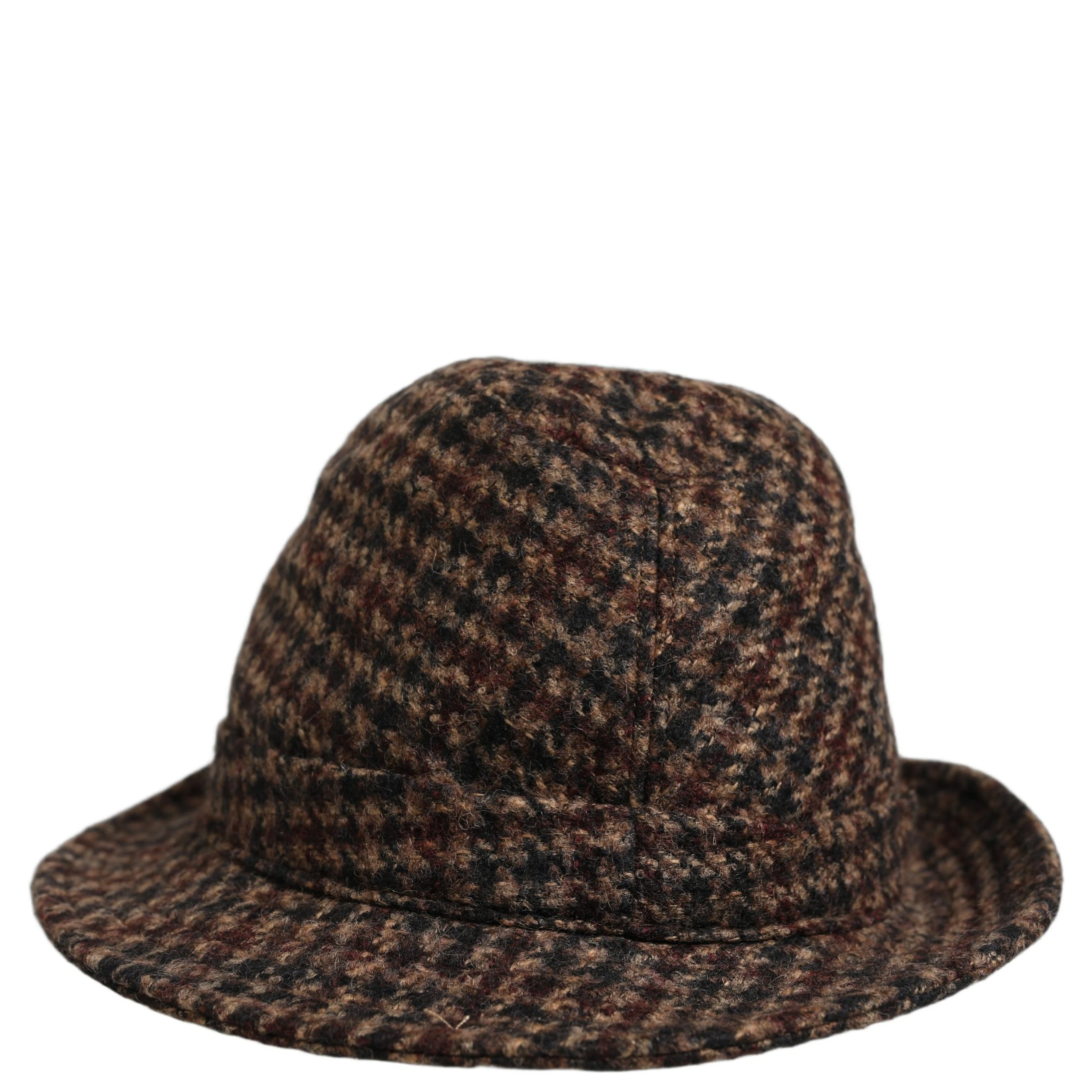 Brown Checkered Wool Tweed Fedora Capello Hats