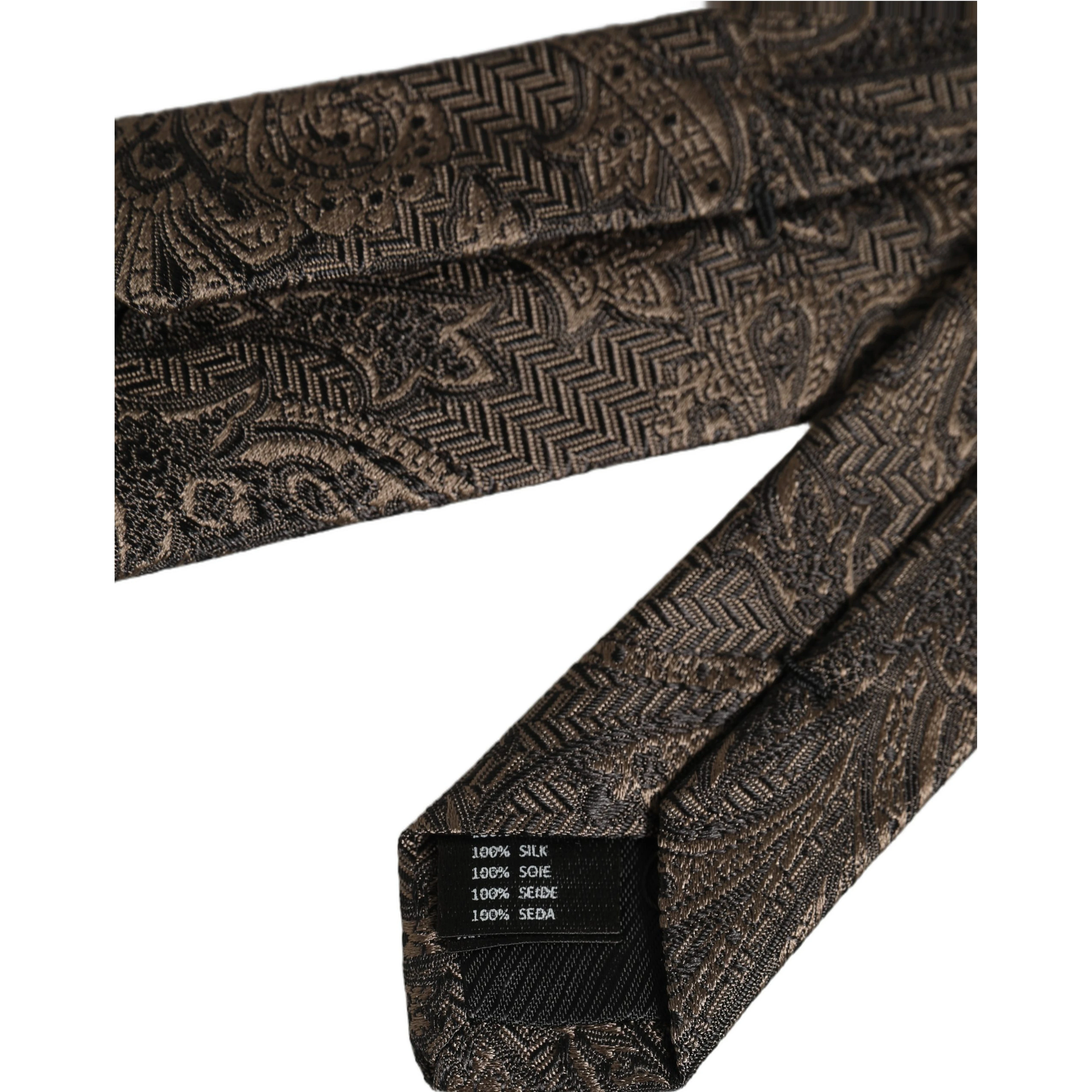Men Brown Paisley 100% Silk Adjustable Tied Necktie Tie