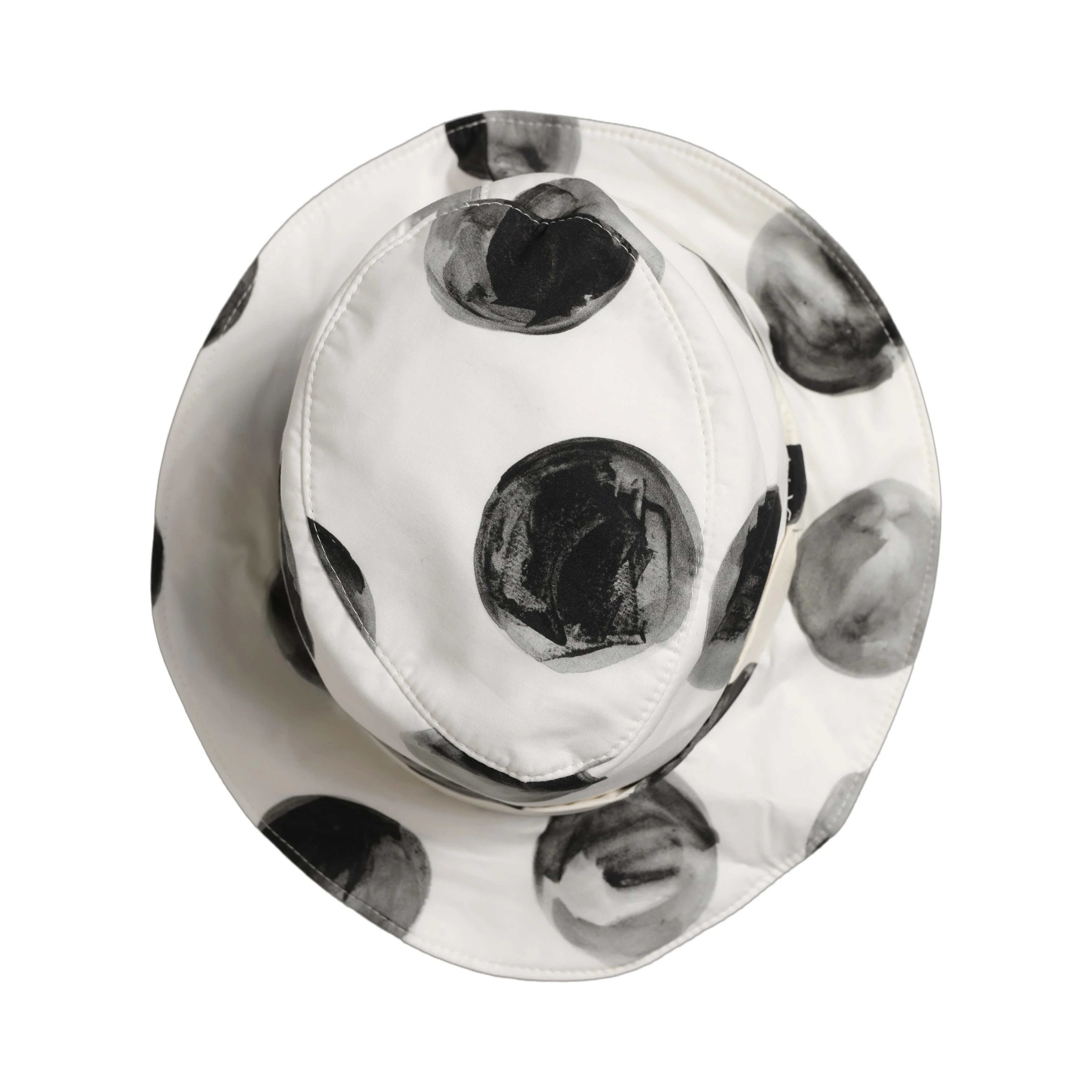 White Cotton Big Polka Dot Pattern Bucket Hat