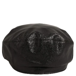 Black Lambskin Leather Newsboy Capello Hat