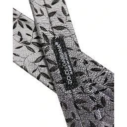 Men Gray Leaf Pattern Silk Adjustable Tied Necktie Tie