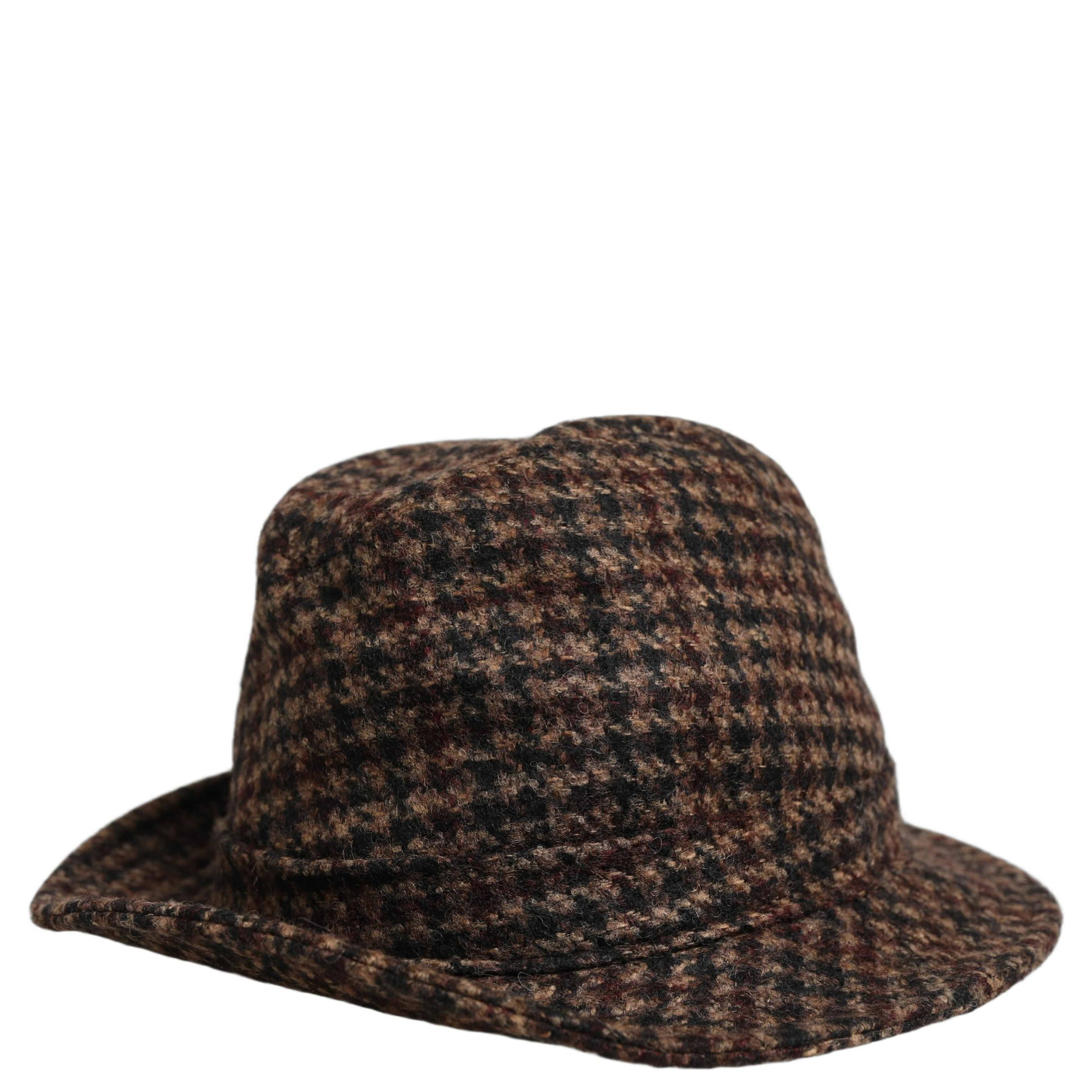 Brown Checkered Wool Tweed Fedora Capello Hats