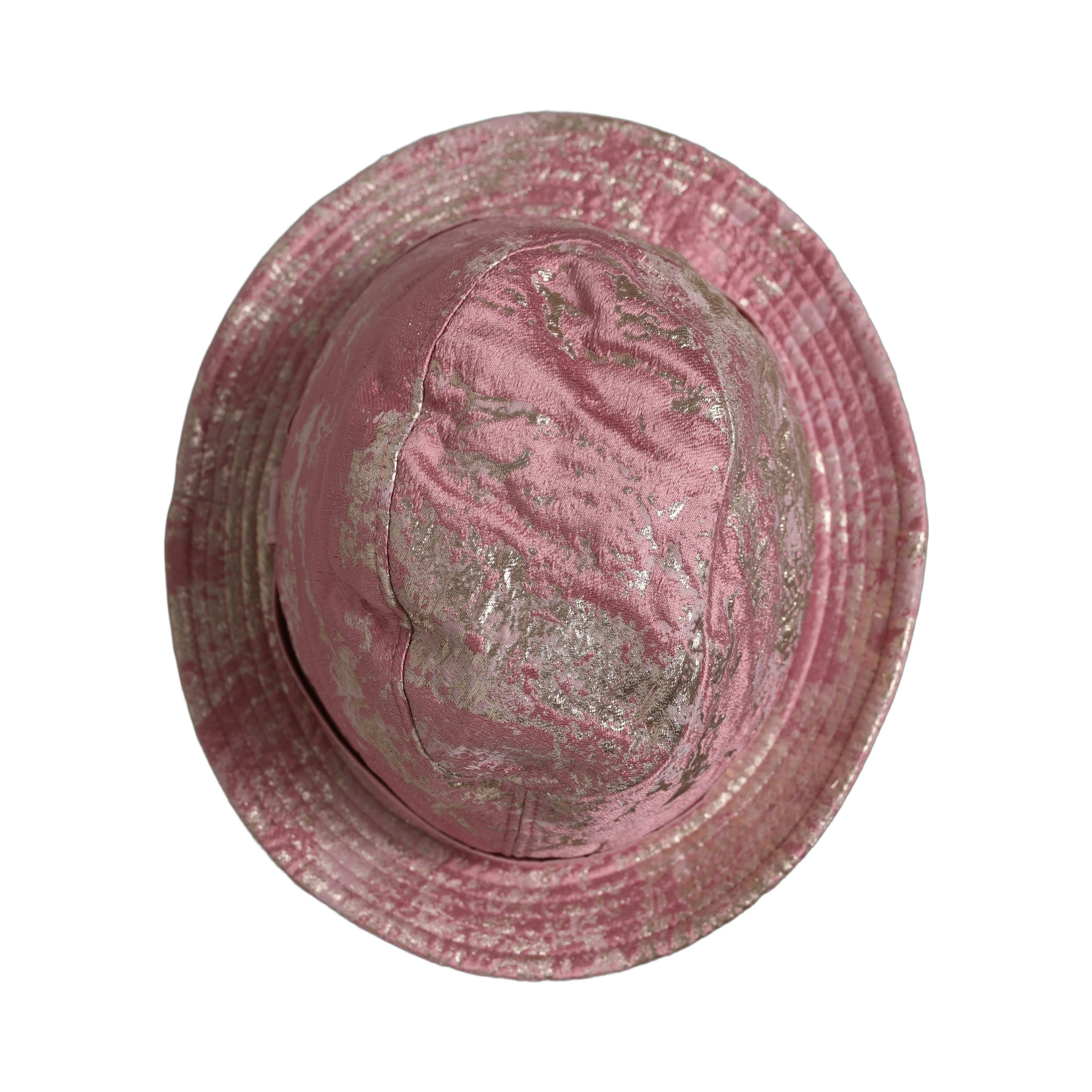 Pink Metallic Jacquard Pattern Bucket Capello Hat