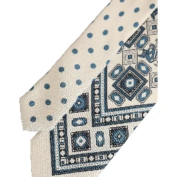Men Off White Blue Geometric Adjustable Tied Necktie Tie