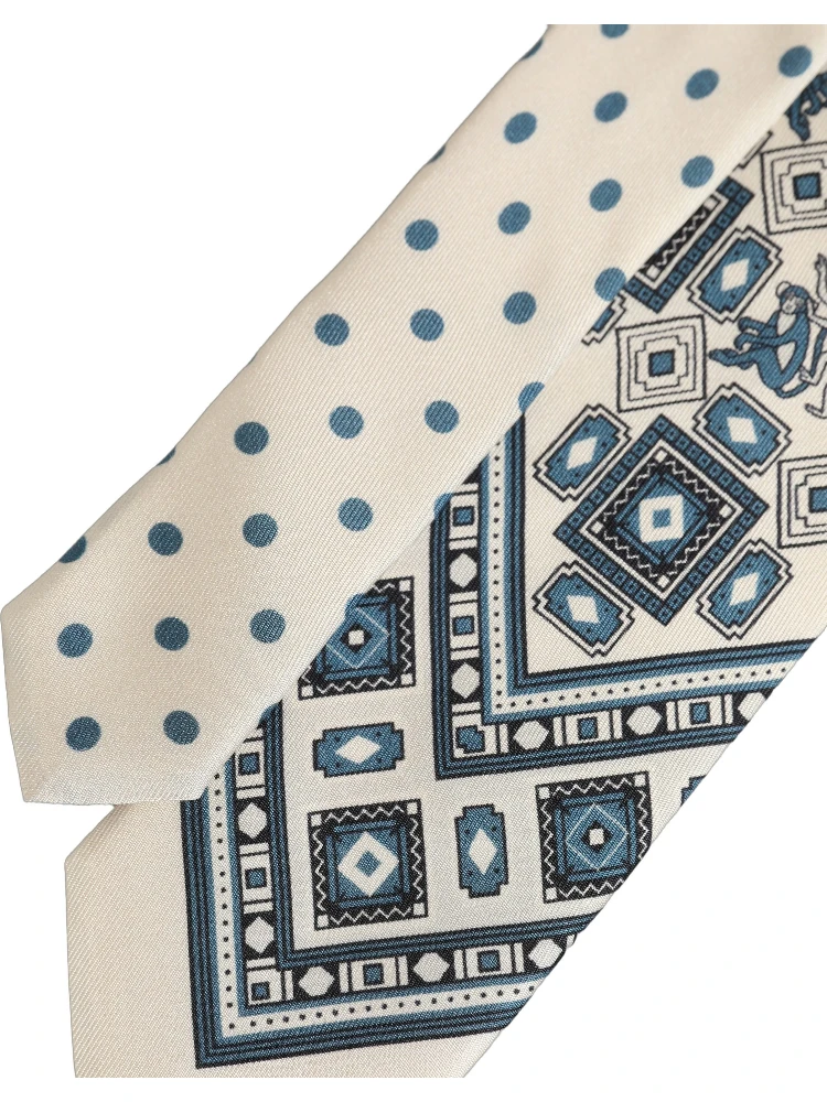 Men Off White Blue Geometric Adjustable Tied Necktie Tie
