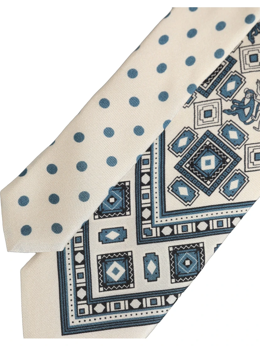 Men Off White Blue Geometric Adjustable Tied Necktie Tie