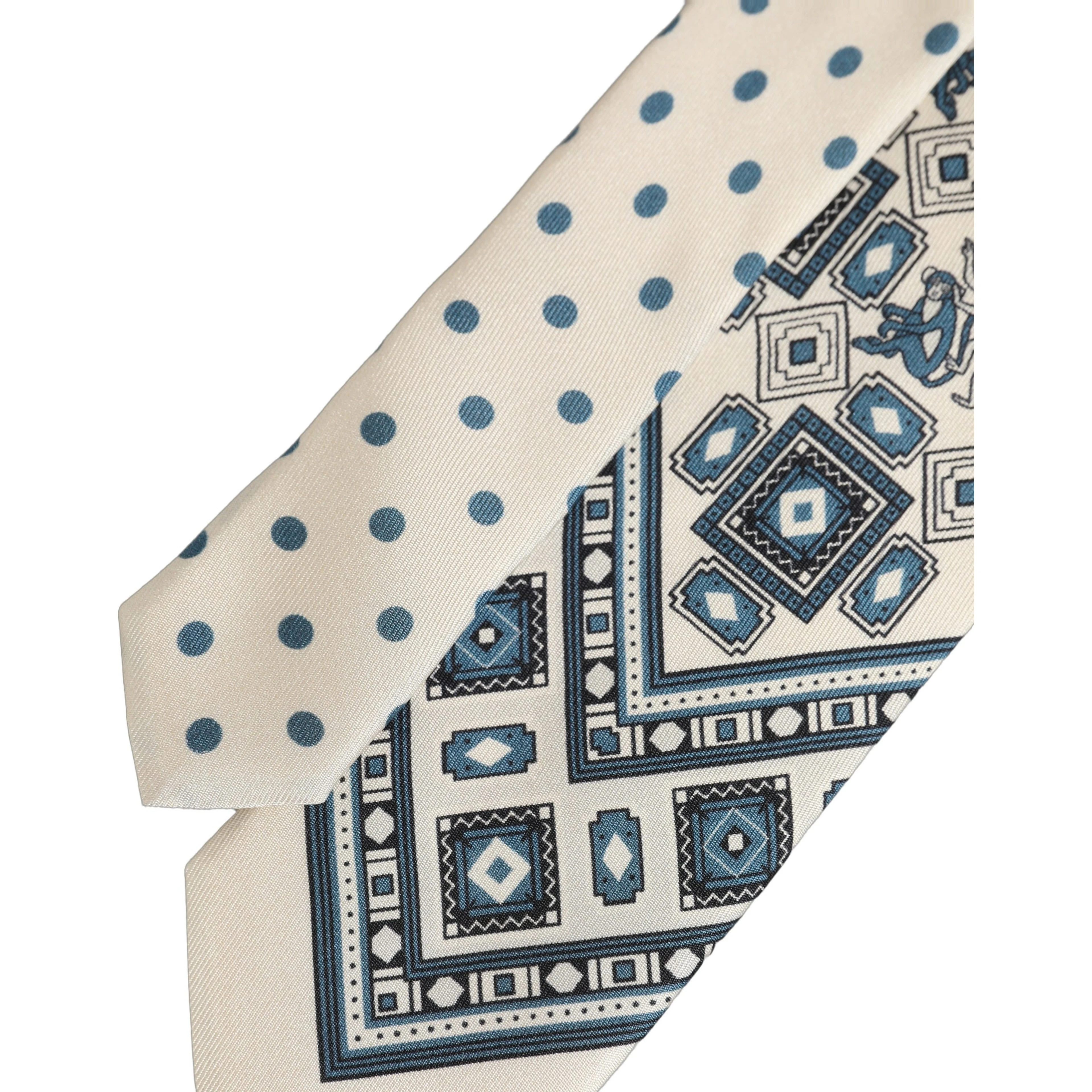 Men Off White Blue Geometric Adjustable Tied Necktie Tie