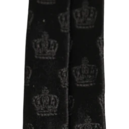 Men Black Crown Print Silk Adjustable Tied Necktie Tie