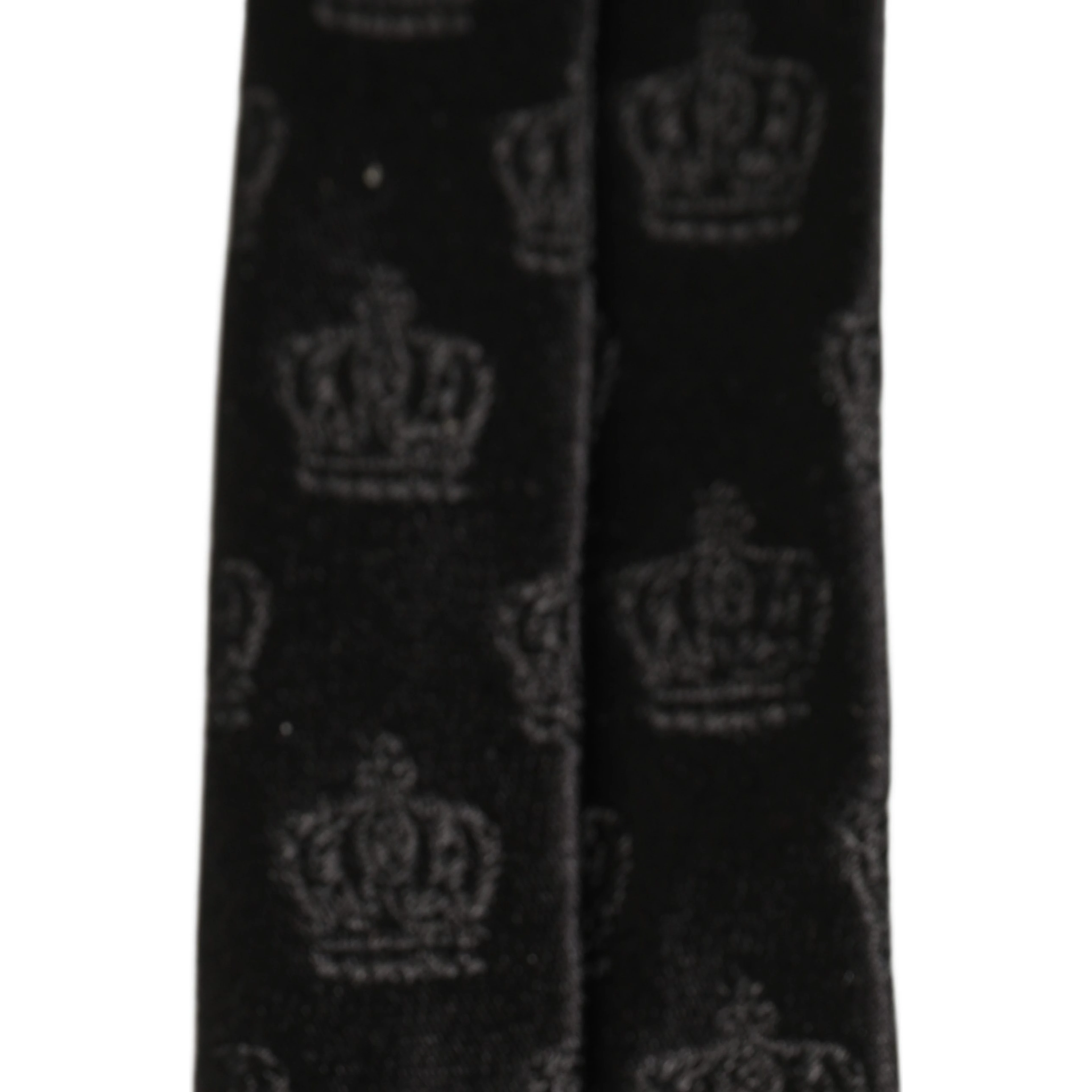 Men Black Crown Print Silk Adjustable Tied Necktie Tie