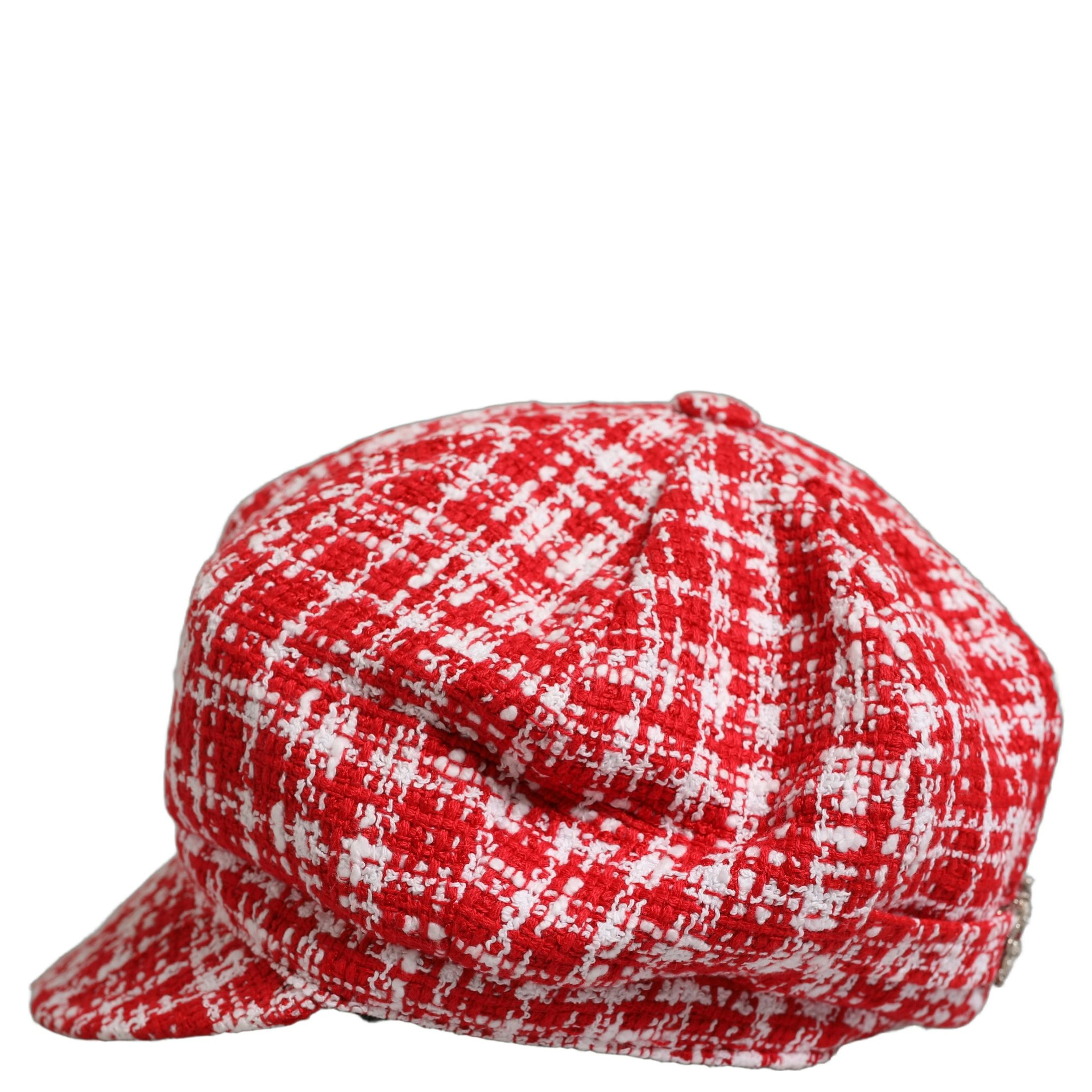Red White Tweed Textured Baker Boy Capello Hat