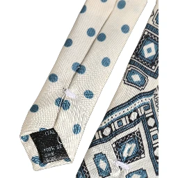 Men Off White Blue Geometric Adjustable Tied Necktie Tie