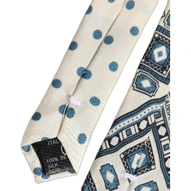 Men Off White Blue Geometric Adjustable Tied Necktie Tie