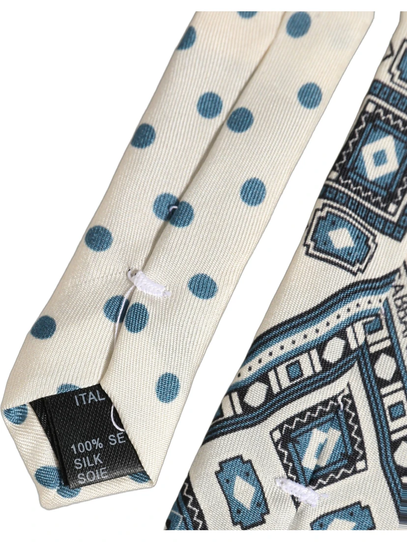 Men Off White Blue Geometric Adjustable Tied Necktie Tie