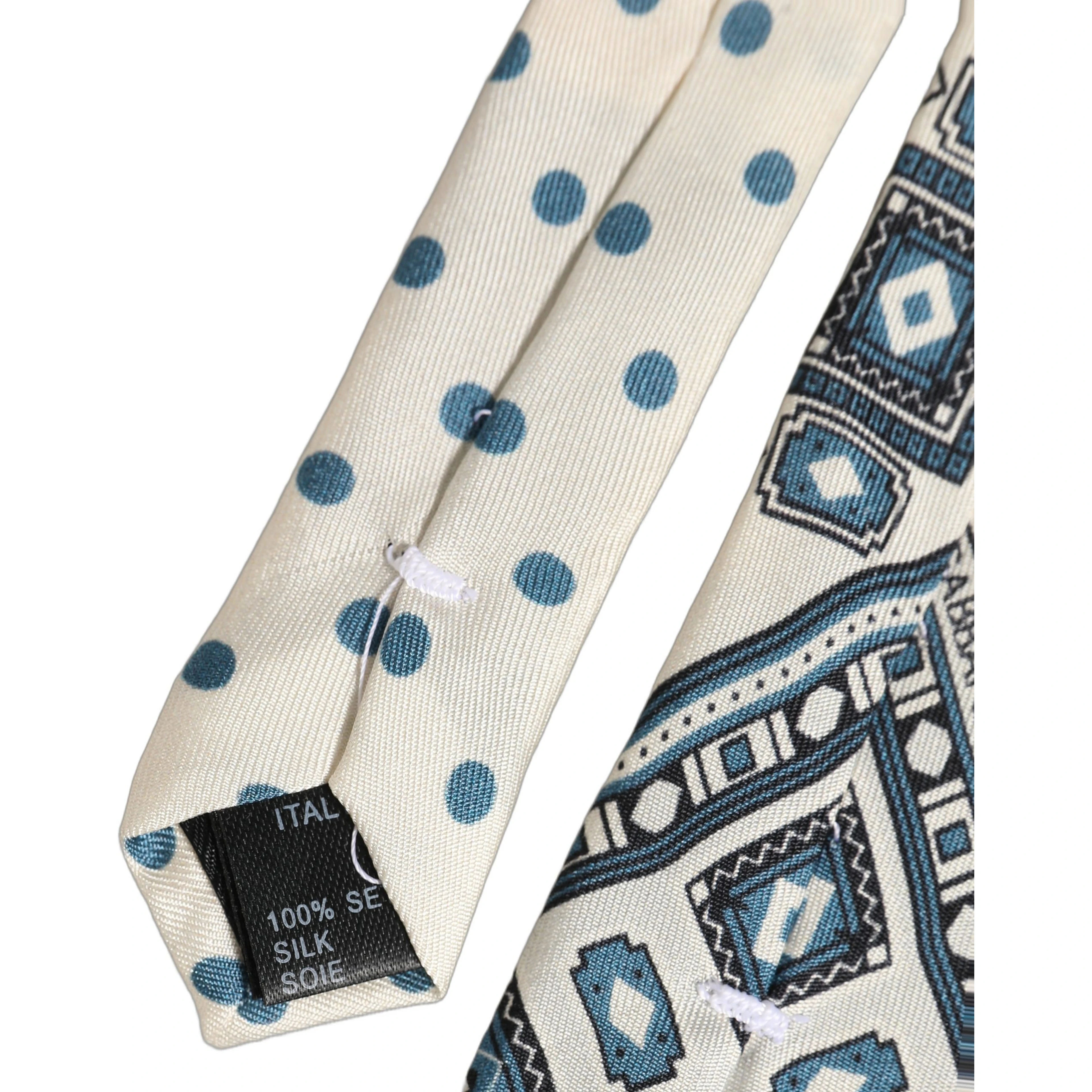 Men Off White Blue Geometric Adjustable Tied Necktie Tie