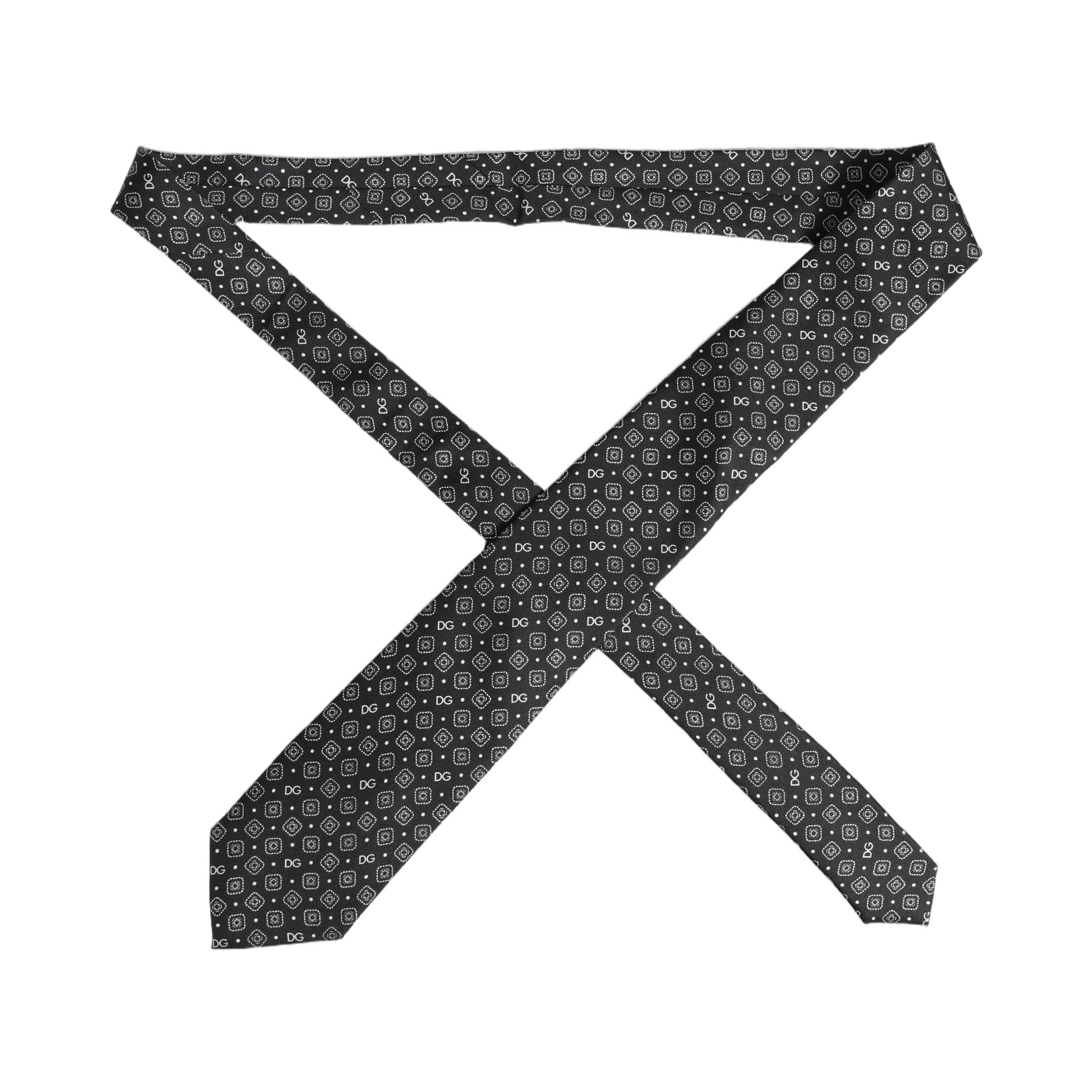 Men Black DG Logo 100% Silk Adjustable Tied Necktie Tie