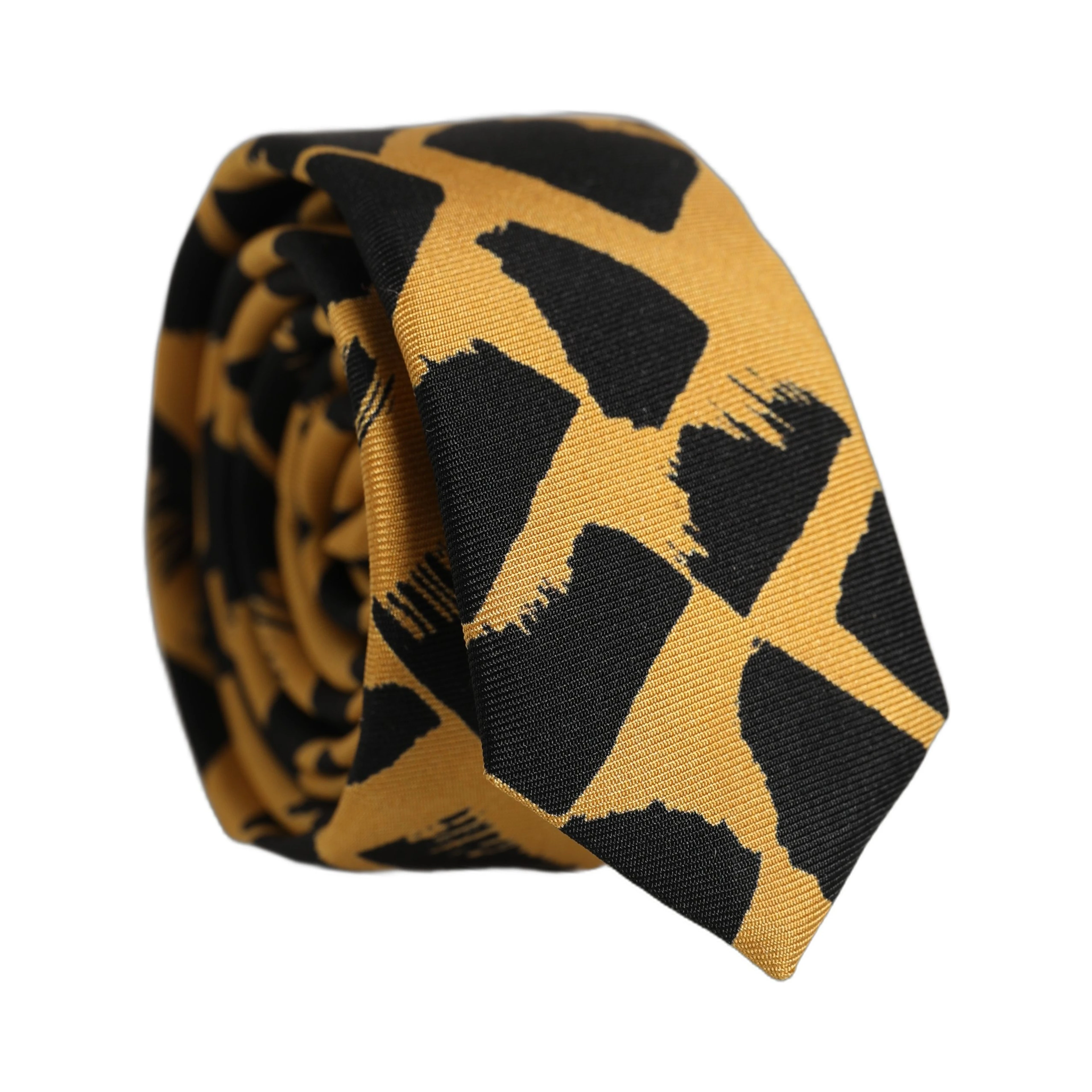 Men Black Yellow Patterned Adjustable Tied Necktie Tie