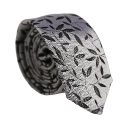 Men Gray Leaf Pattern Silk Adjustable Tied Necktie Tie