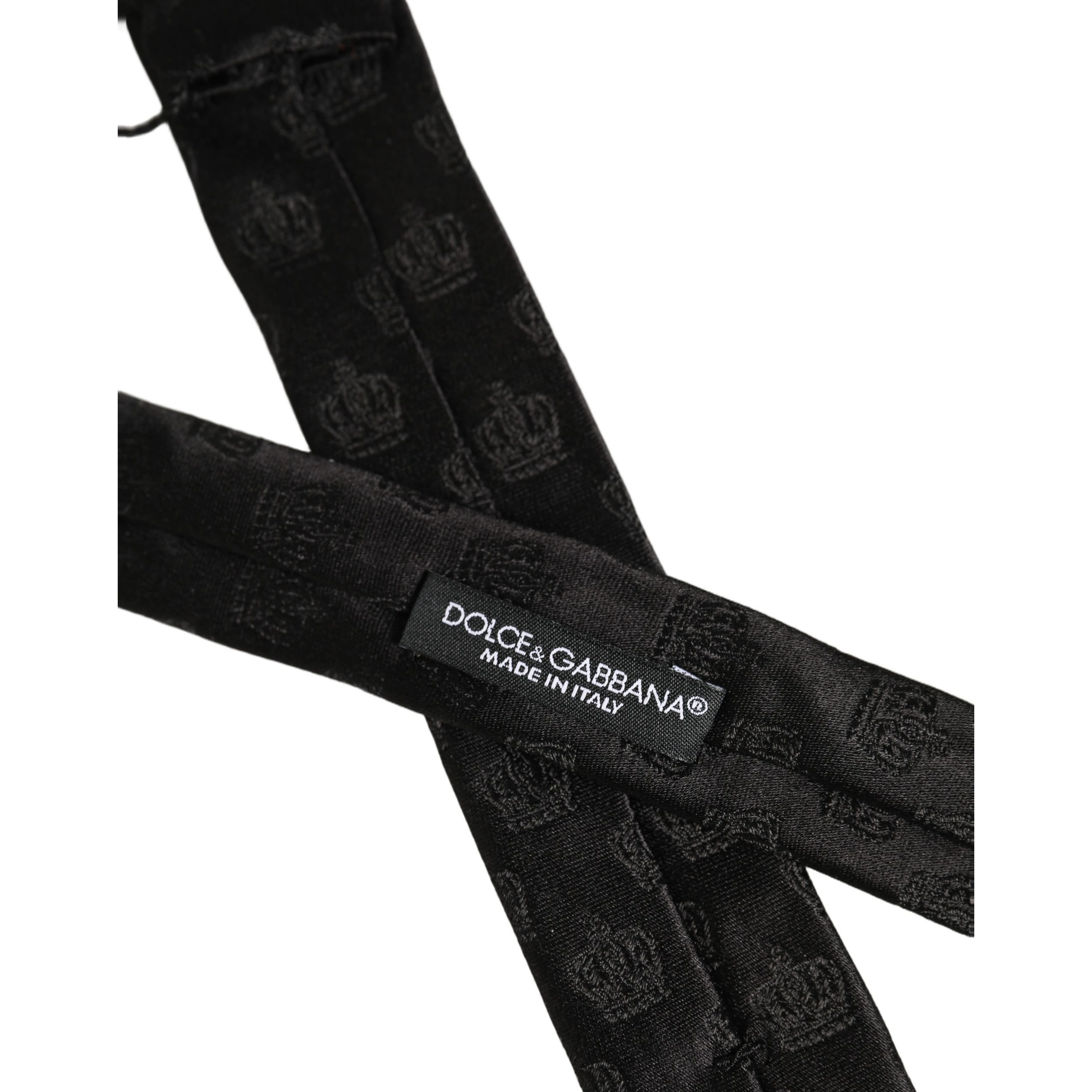 Men Black Crown Print Silk Adjustable Tied Necktie Tie