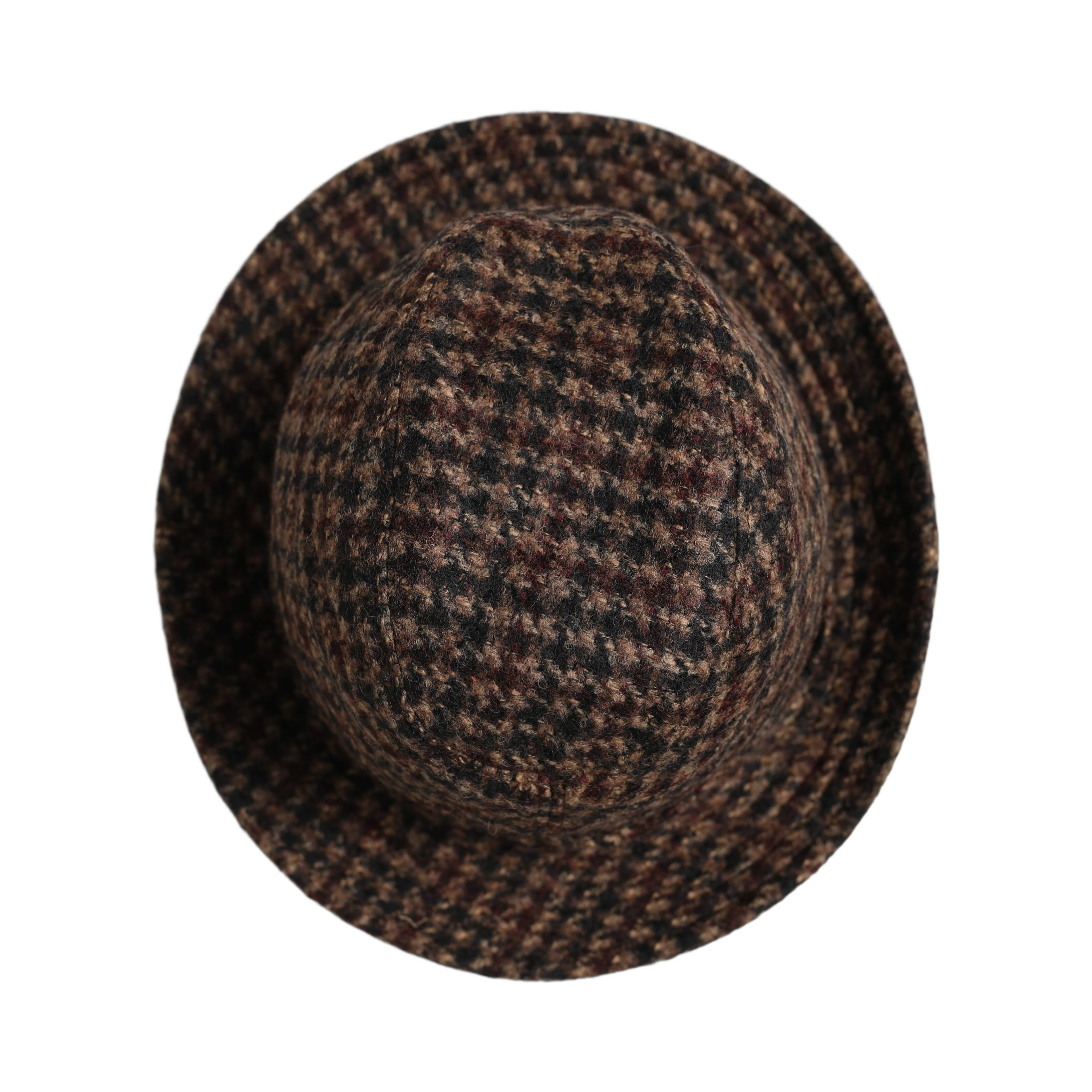 Brown Checkered Wool Tweed Fedora Capello Hats