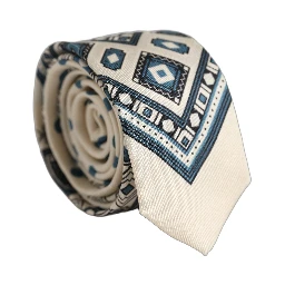 Men Off White Blue Geometric Adjustable Tied Necktie Tie