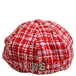 Red White Tweed Textured Baker Boy Capello Hat