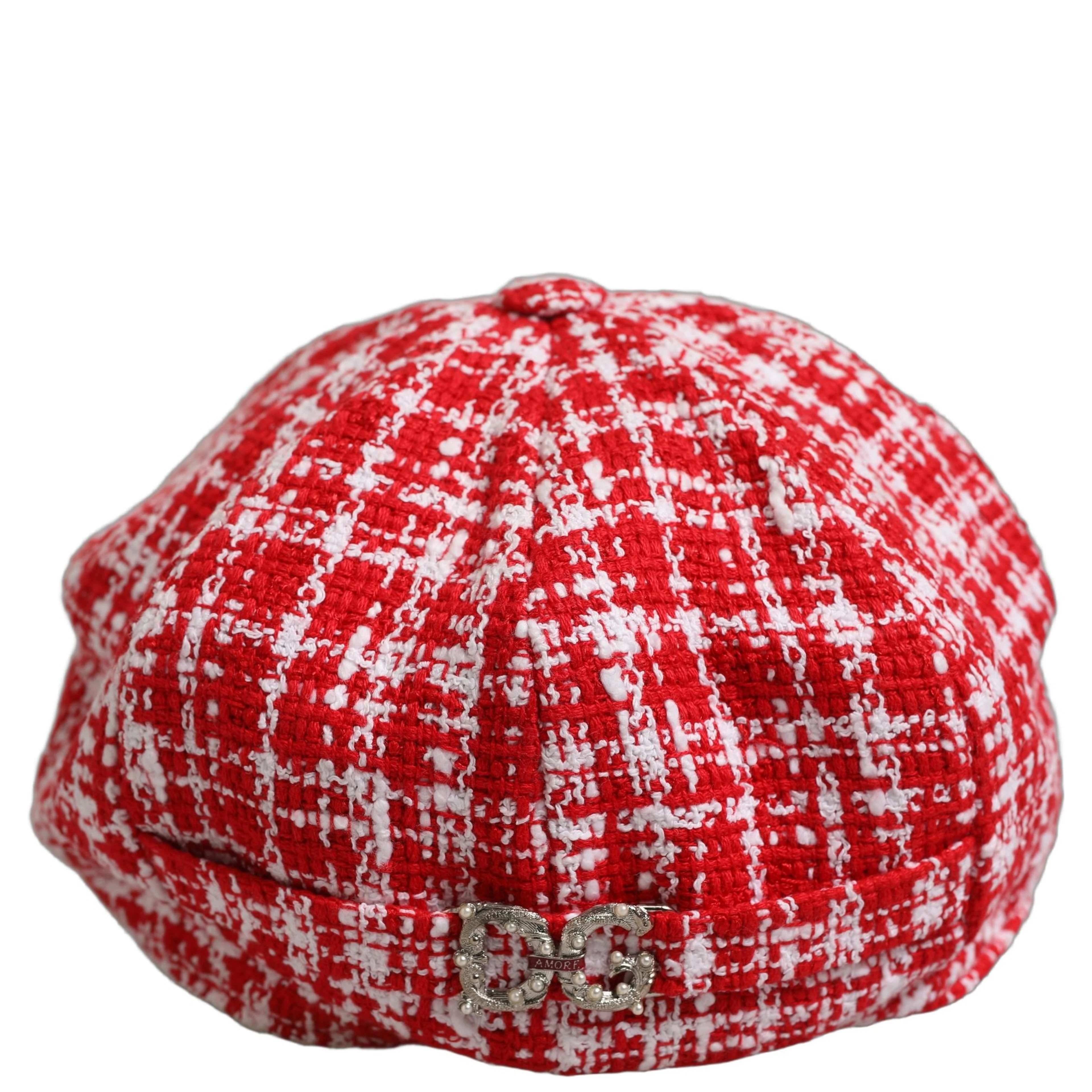 Red White Tweed Textured Baker Boy Capello Hat