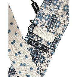 Men Off White Blue Geometric Adjustable Tied Necktie Tie