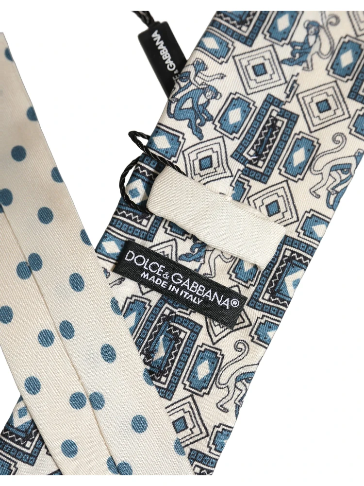Men Off White Blue Geometric Adjustable Tied Necktie Tie alternative