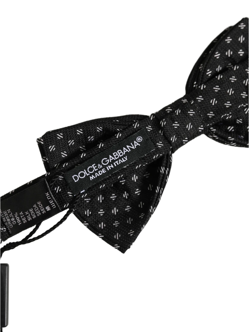 Men Black Patterned Adjustable Neck Papillon Bow Tie