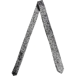 Men Gray Leaf Pattern Silk Adjustable Tied Necktie Tie
