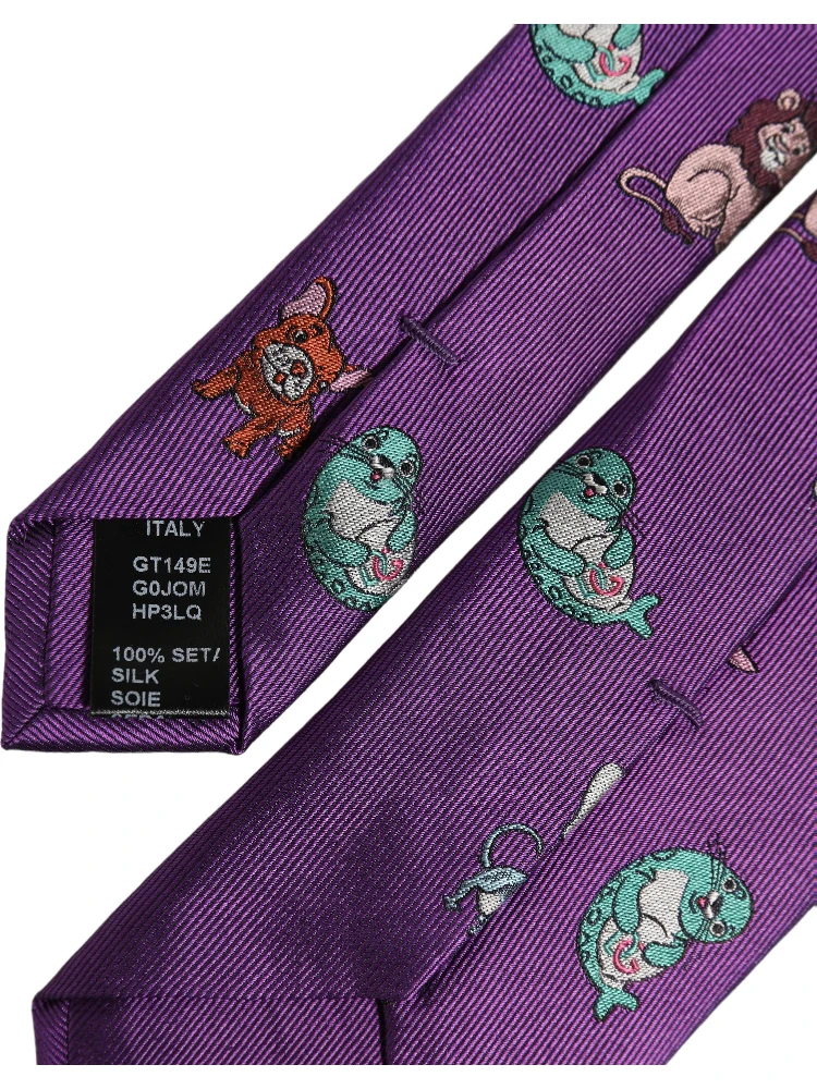 Men Purple Animal Print Adjustable Tied Necktie Tie
