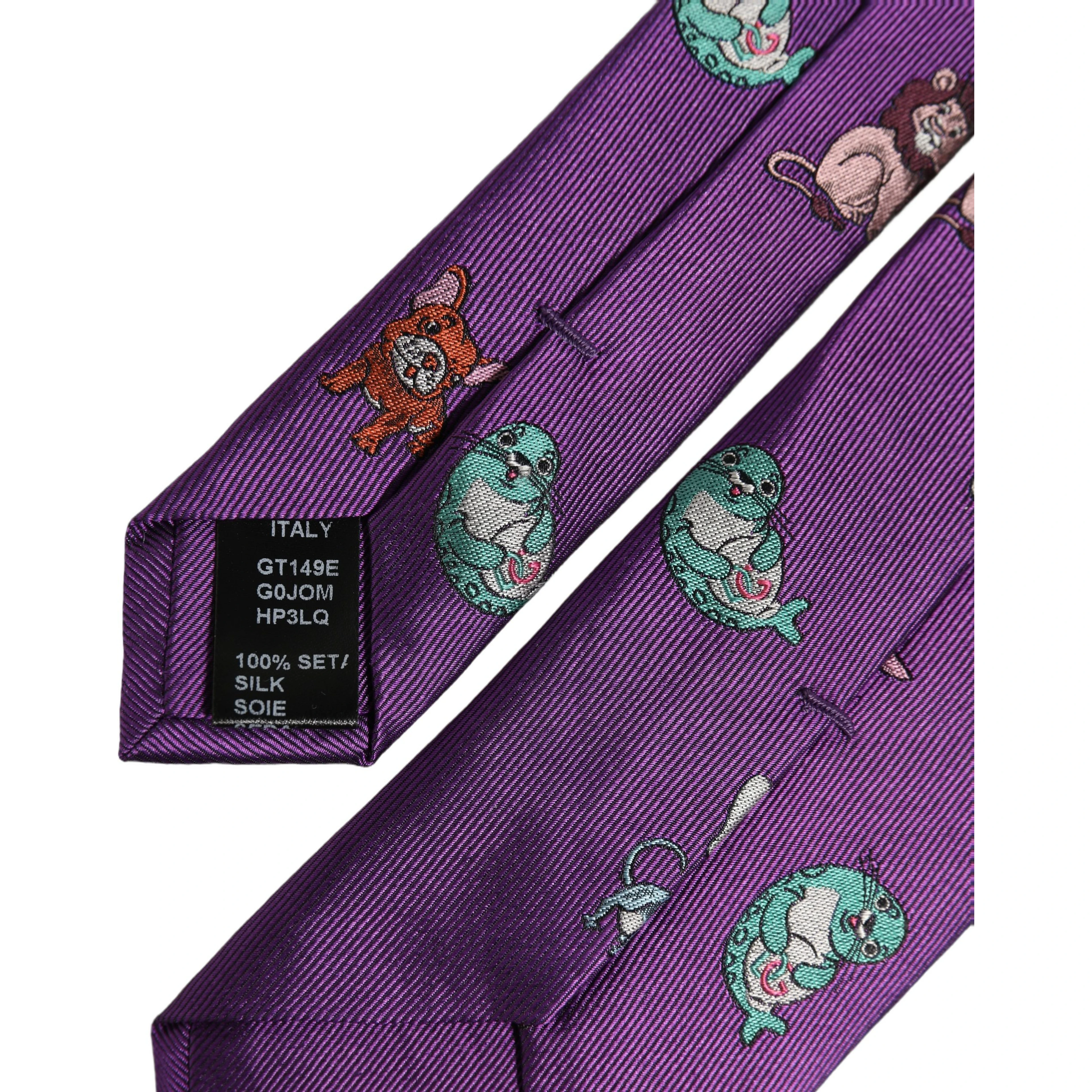 Men Purple Animal Print Adjustable Tied Necktie Tie