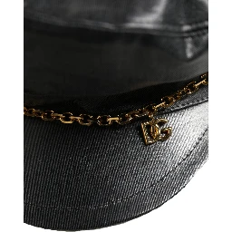 Black Cotton Gold DG Chain Baker Boy Capello Hat