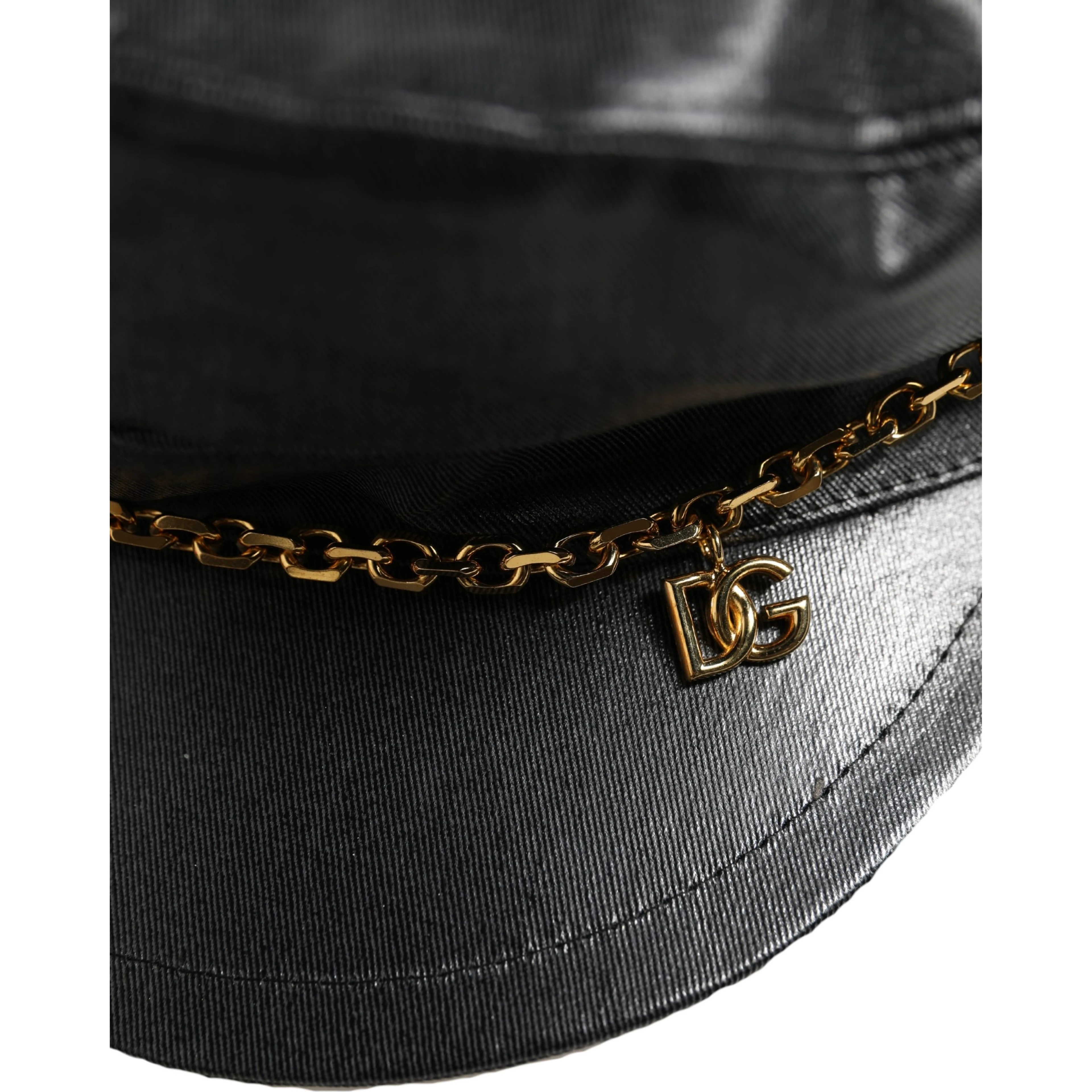 Black Cotton Gold DG Chain Baker Boy Capello Hat