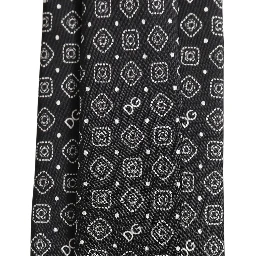 Men Black DG Logo 100% Silk Adjustable Tied Necktie Tie