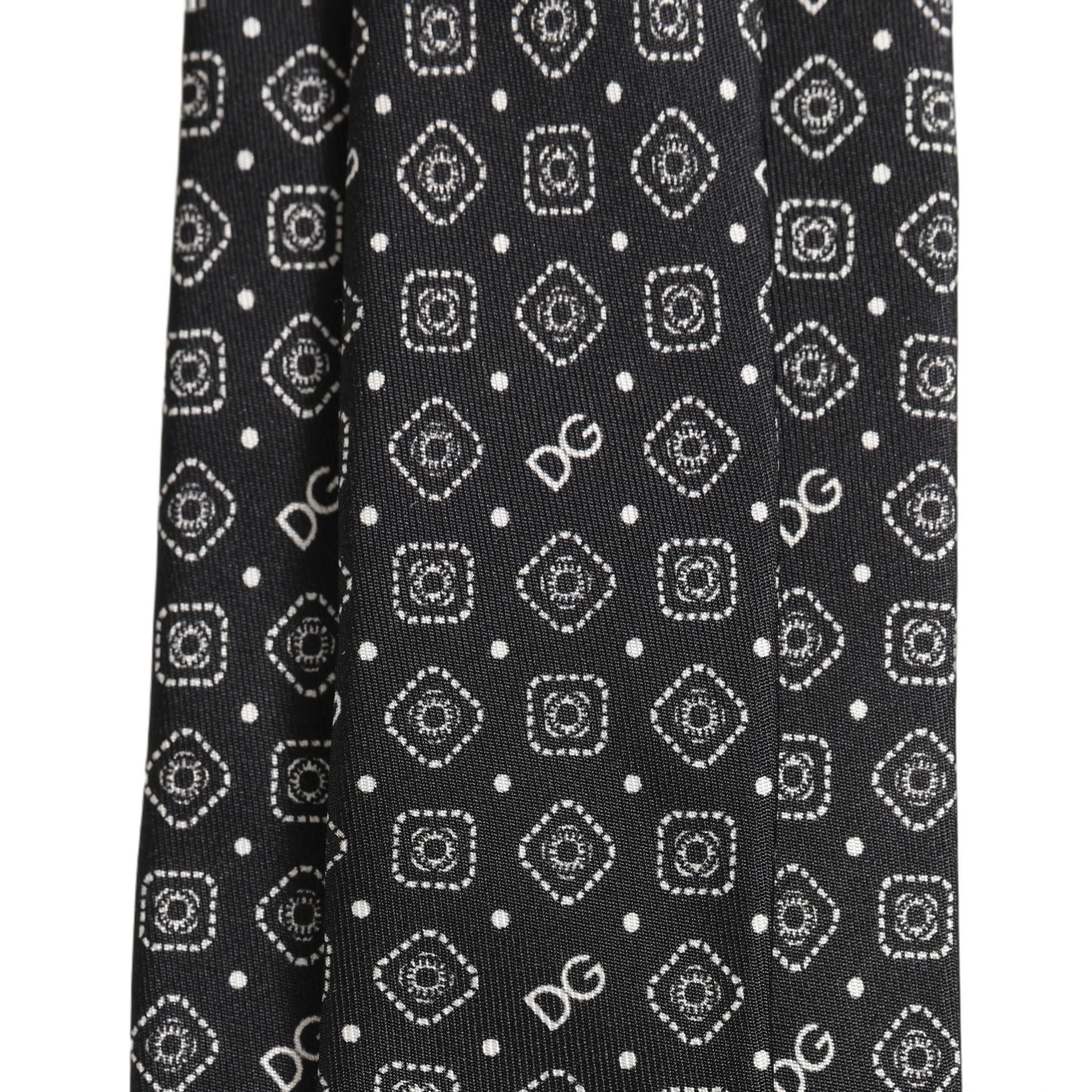 Men Black DG Logo 100% Silk Adjustable Tied Necktie Tie