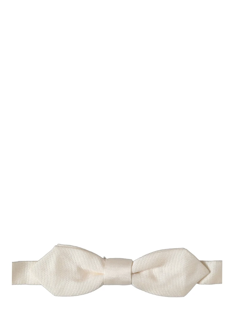 Men Off White Silk Adjustable Neck Papillon Bow Tie