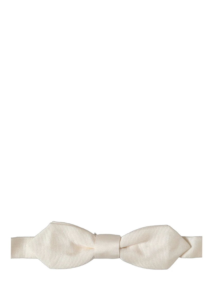 Men Off White Silk Adjustable Neck Papillon Bow Tie