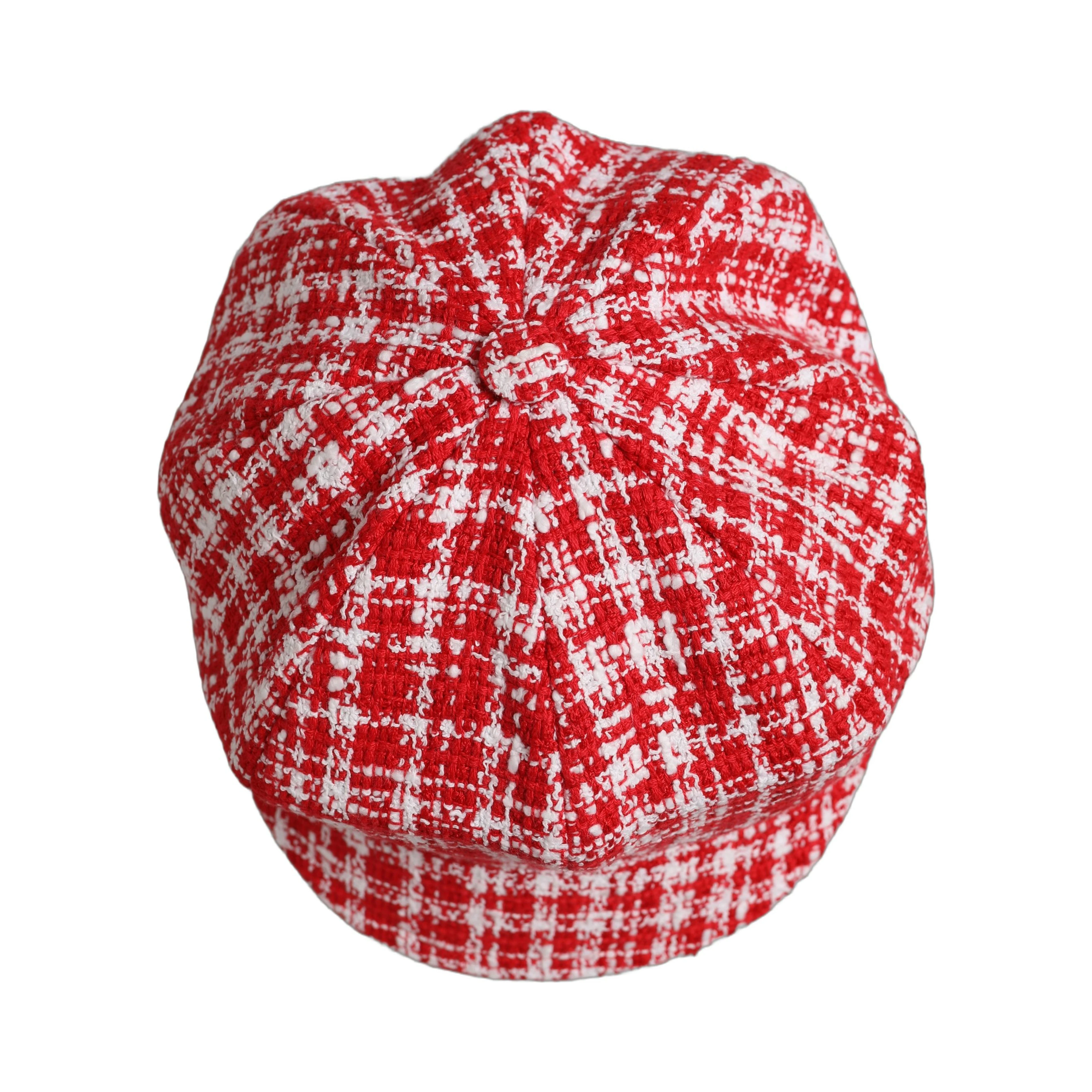 Red White Tweed Textured Baker Boy Capello Hat