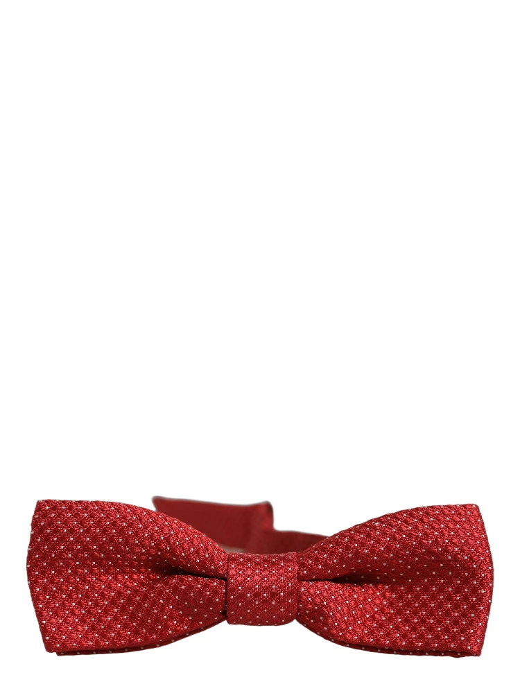 Men Red Polka Dot Silk Adjustable Neck Papillon Bow Tie