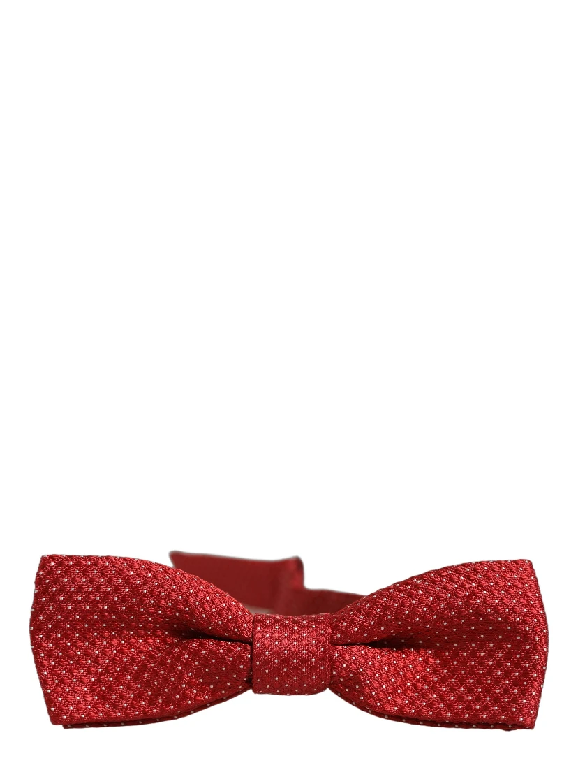 Men Red Polka Dot Silk Adjustable Neck Papillon Bow Tie
