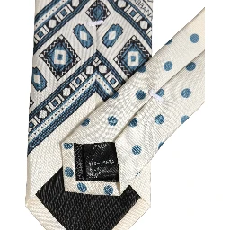 Men Off White Blue Geometric Adjustable Tied Necktie Tie