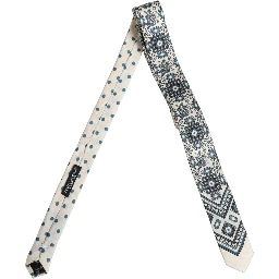 Men Off White Blue Geometric Adjustable Tied Necktie Tie